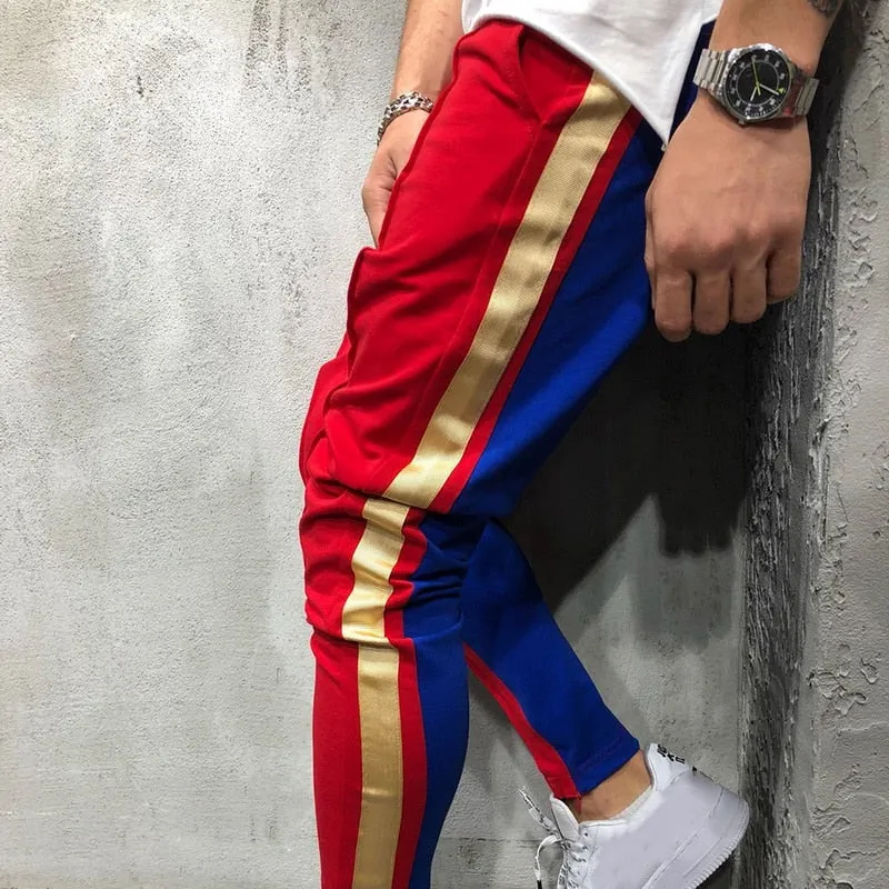 Men's Casual Streetwear Red & Blue Joggers pants