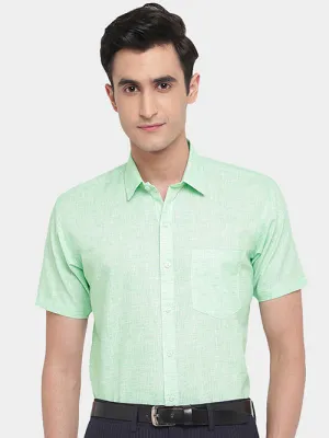 Men's Cotton Linen Plain Solid Half Sleeves Shirt (Sea Green)