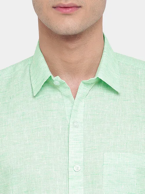 Men's Cotton Linen Plain Solid Half Sleeves Shirt (Sea Green)