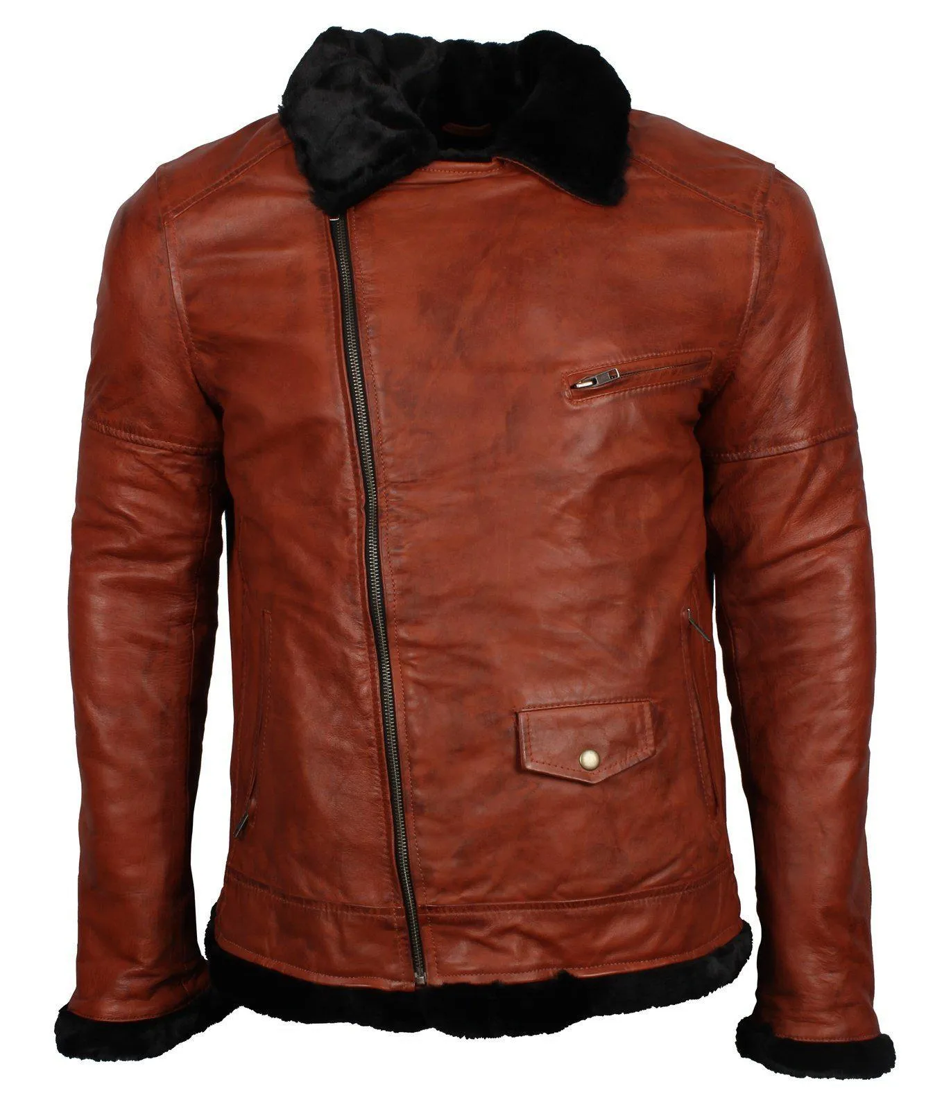 Men's Winter Brown Brando Genuine Leather Jacket with Fur Lining