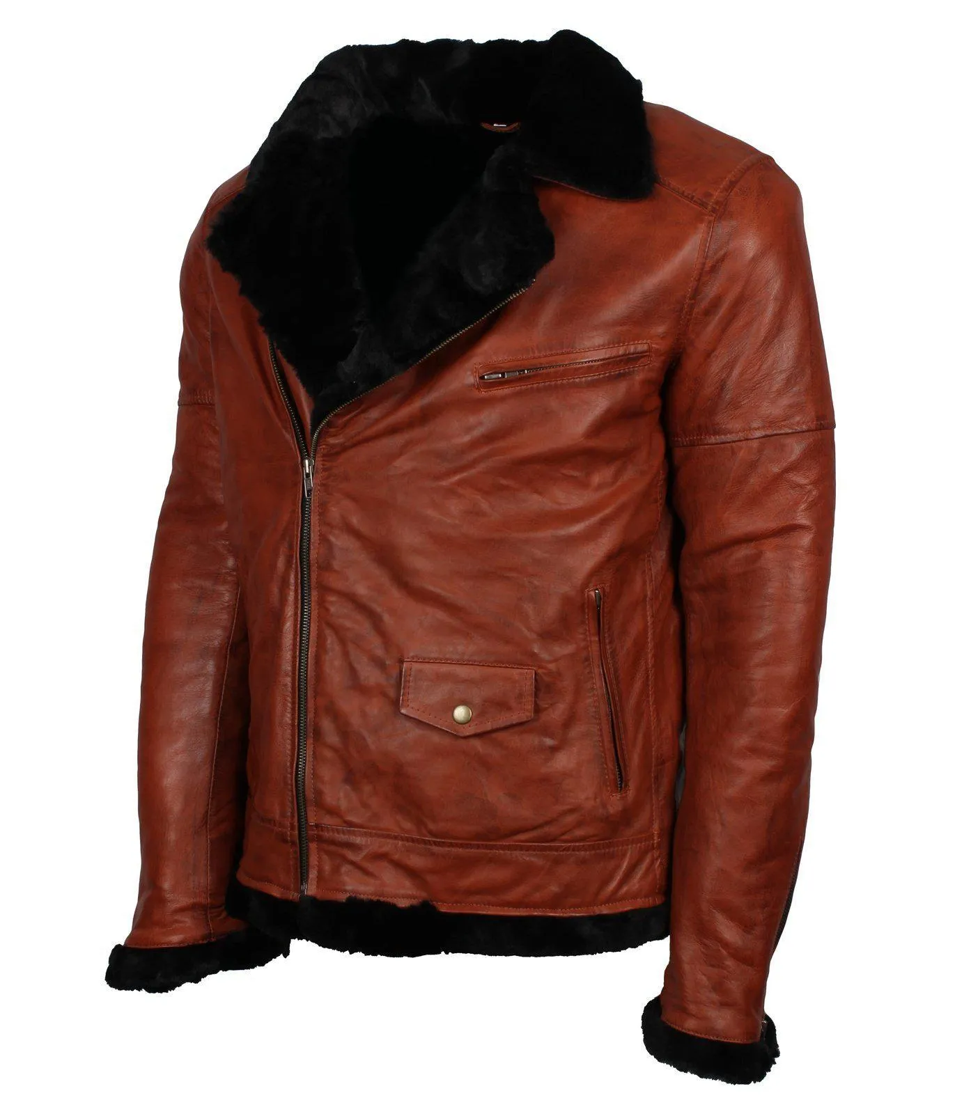 Men's Winter Brown Brando Genuine Leather Jacket with Fur Lining