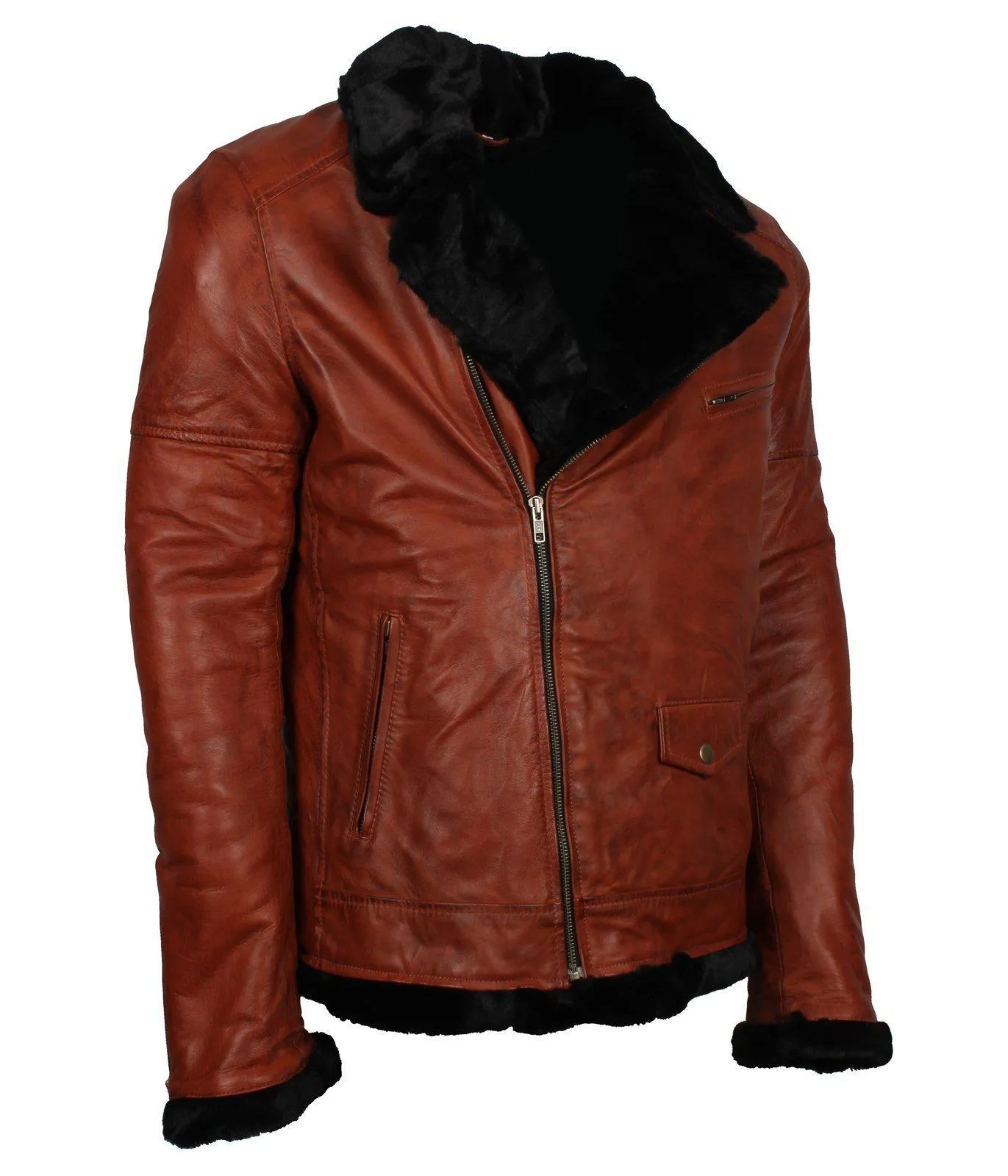 Men's Winter Brown Brando Genuine Leather Jacket with Fur Lining