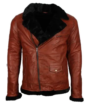 Men's Winter Brown Brando Genuine Leather Jacket with Fur Lining
