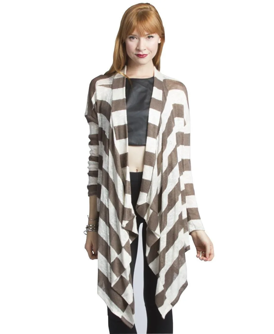 Mocha White Striped Mesh Light Cardigan