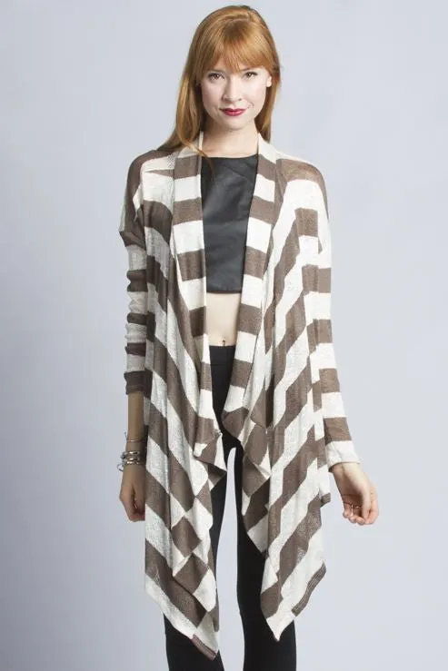 Mocha White Striped Mesh Light Cardigan