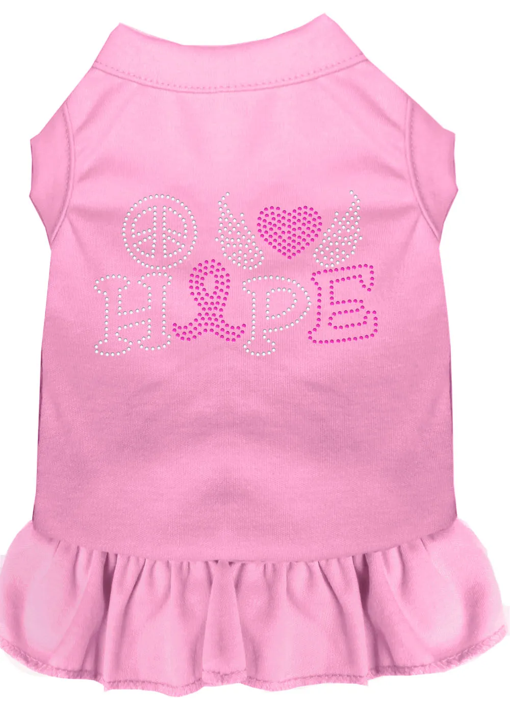 Peace Love Hope Breast Cancer Rhinestone Pet Dress Light Pink Xxl