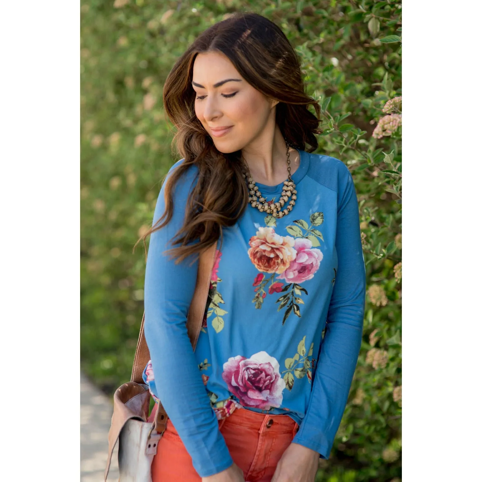 Perry Blue Floral Baseball Tee