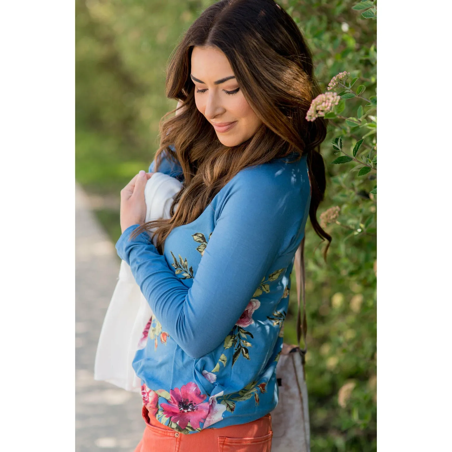 Perry Blue Floral Baseball Tee