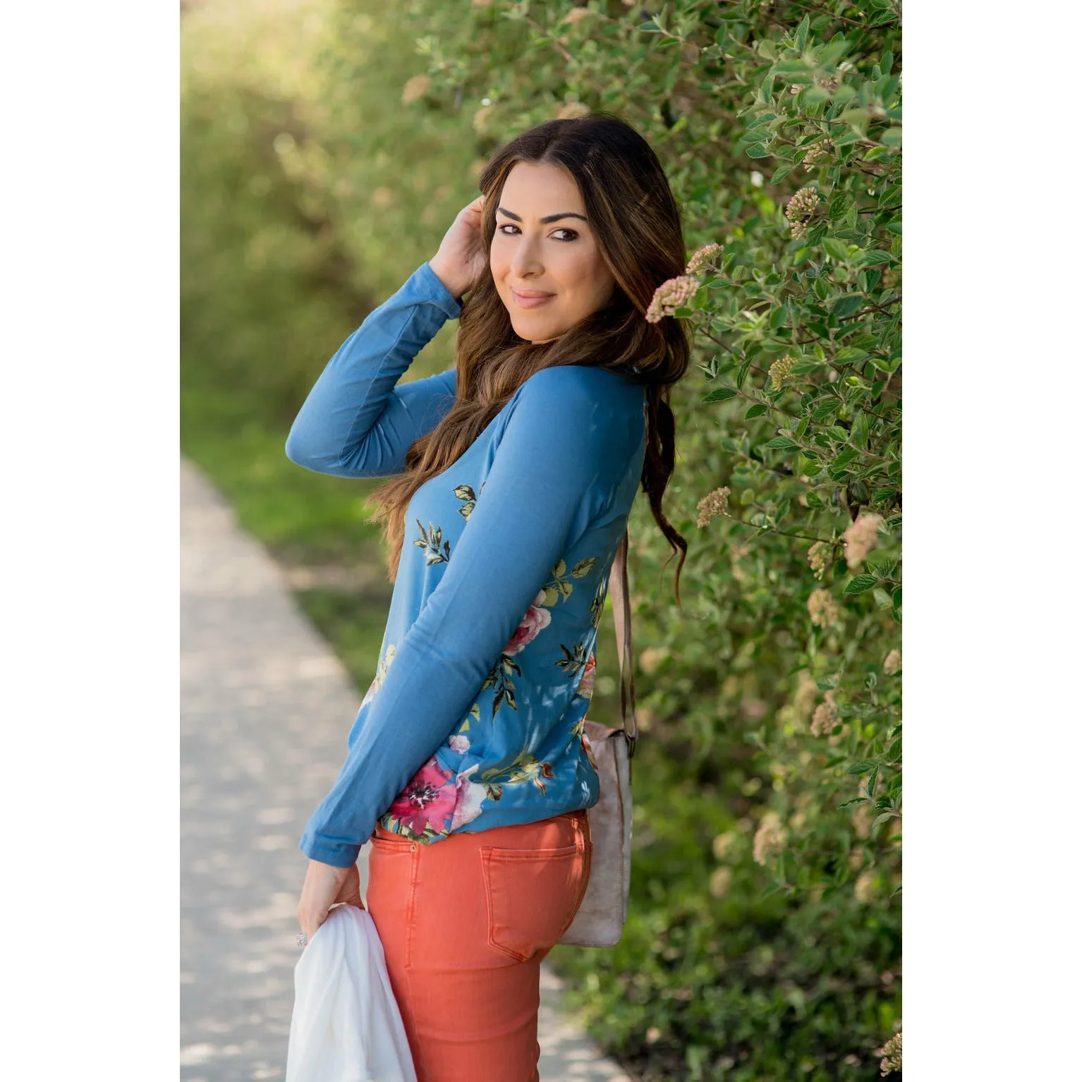 Perry Blue Floral Baseball Tee