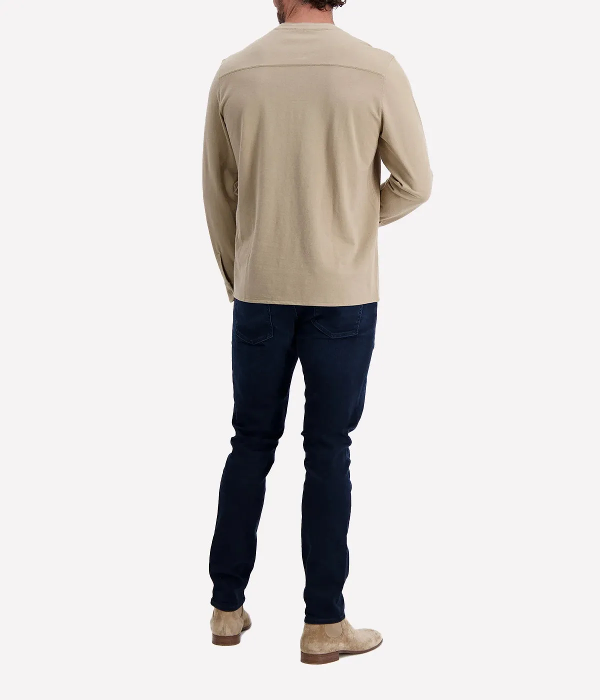 Pique Collar Stand Long Sleeve in Wheat