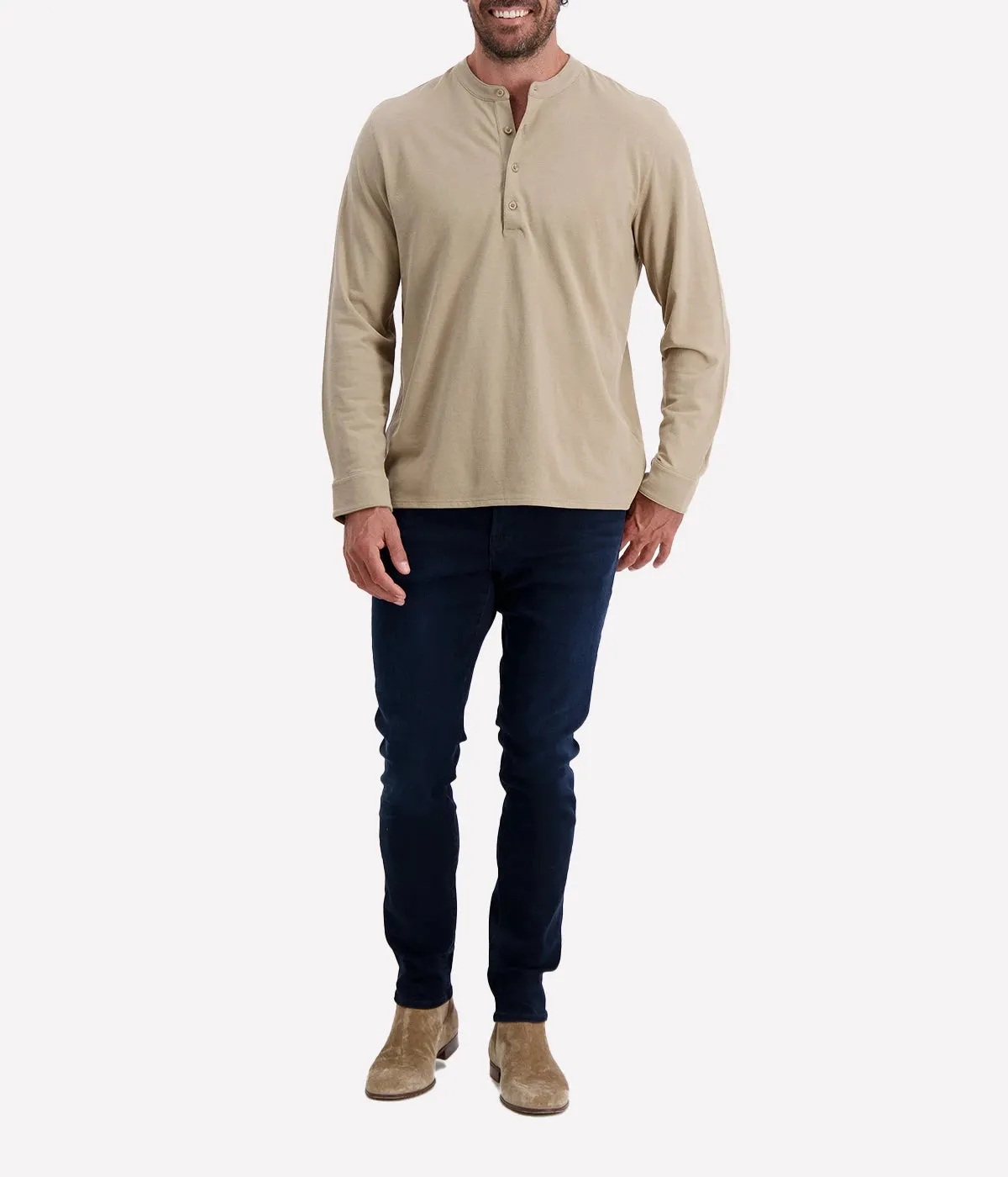 Pique Collar Stand Long Sleeve in Wheat