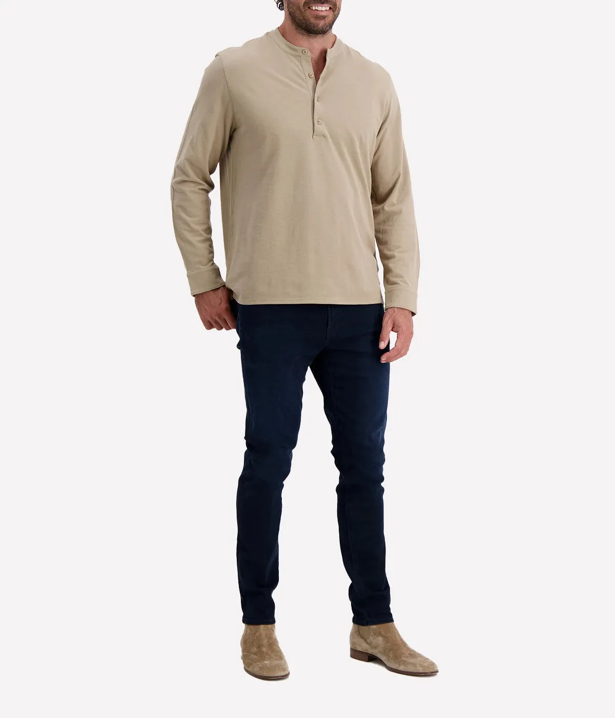 Pique Collar Stand Long Sleeve in Wheat