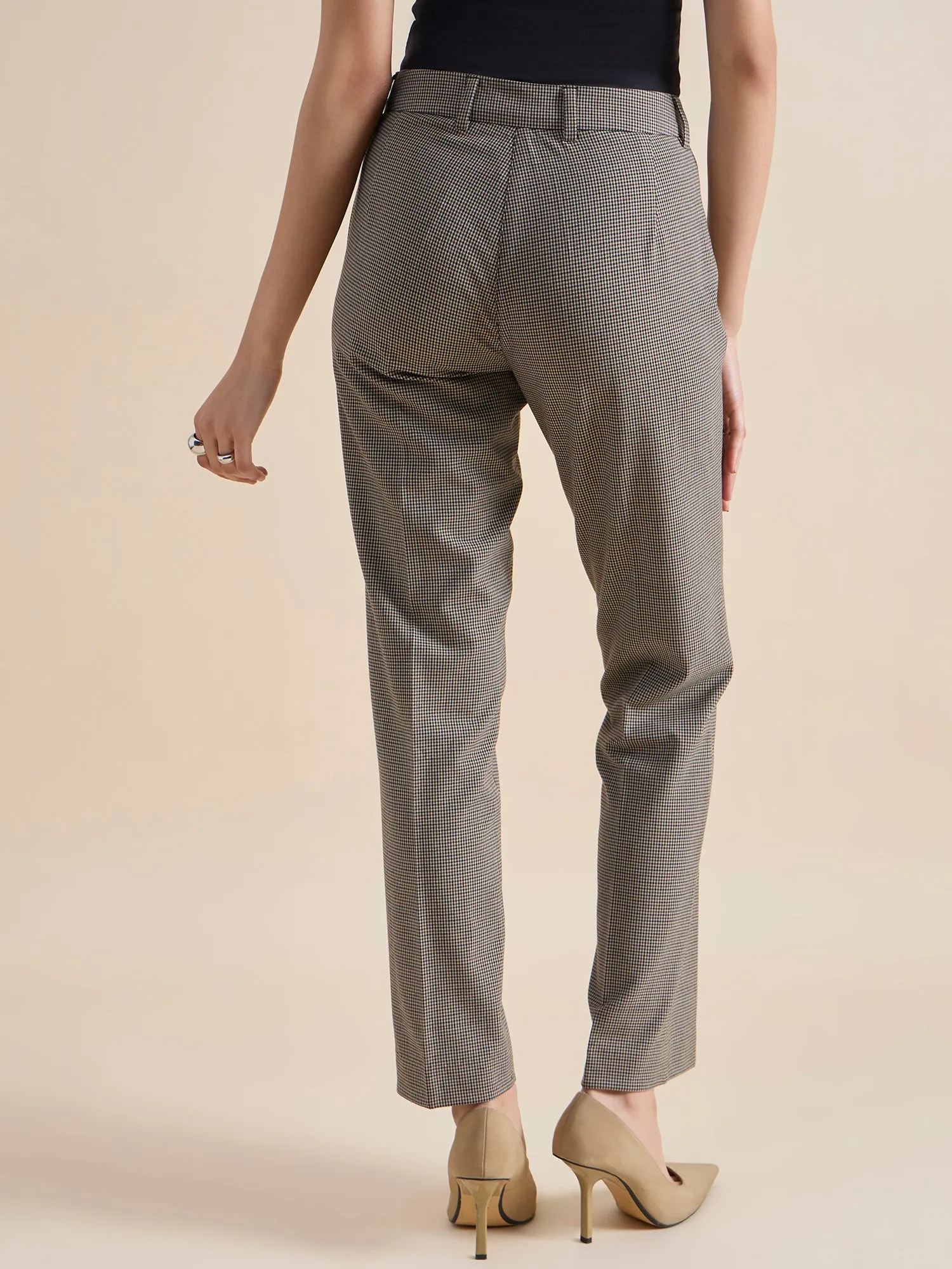 Refined Check Mid Waist Tailored Trouser In 4-Way Stretch Fabric