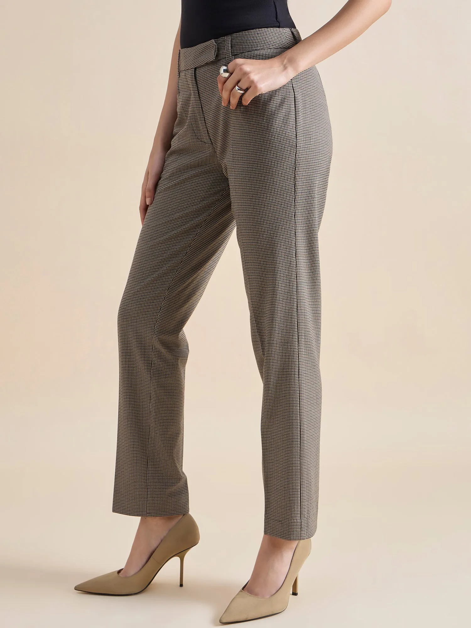 Refined Check Mid Waist Tailored Trouser In 4-Way Stretch Fabric