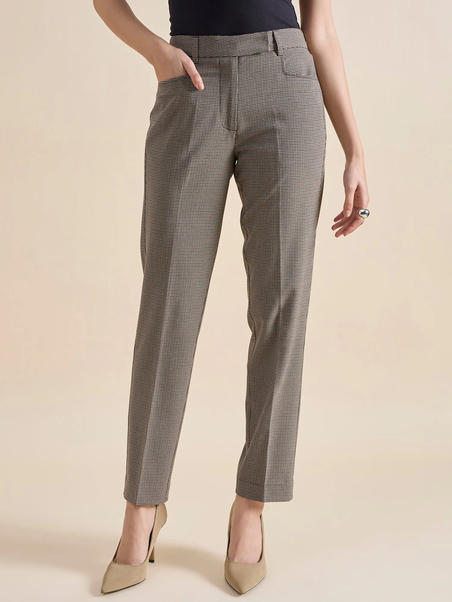 Refined Check Mid Waist Tailored Trouser In 4-Way Stretch Fabric