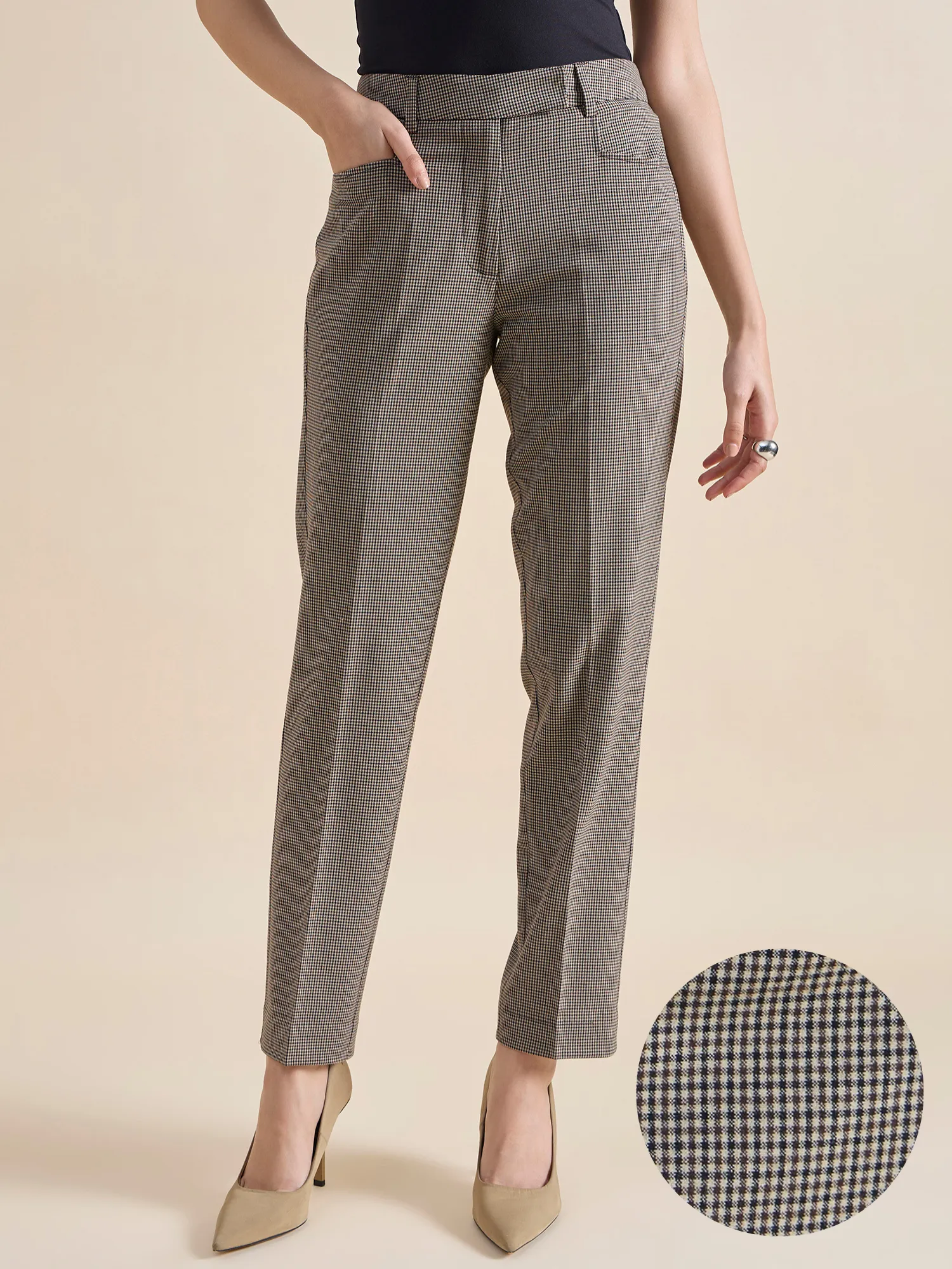 Refined Check Mid Waist Tailored Trouser In 4-Way Stretch Fabric