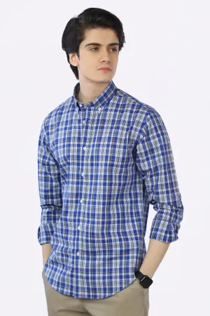 Royal Blue Tattersall Check Casual Shirt
