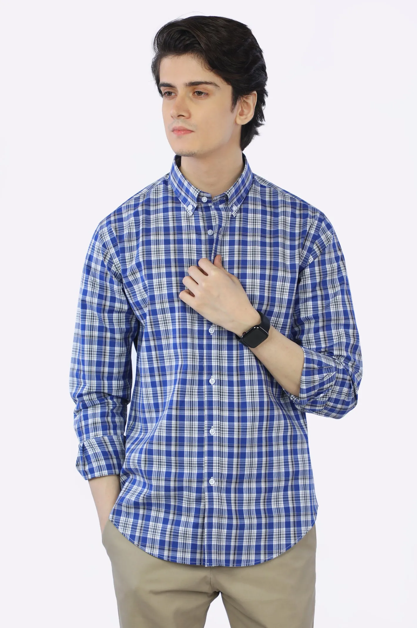 Royal Blue Tattersall Check Casual Shirt