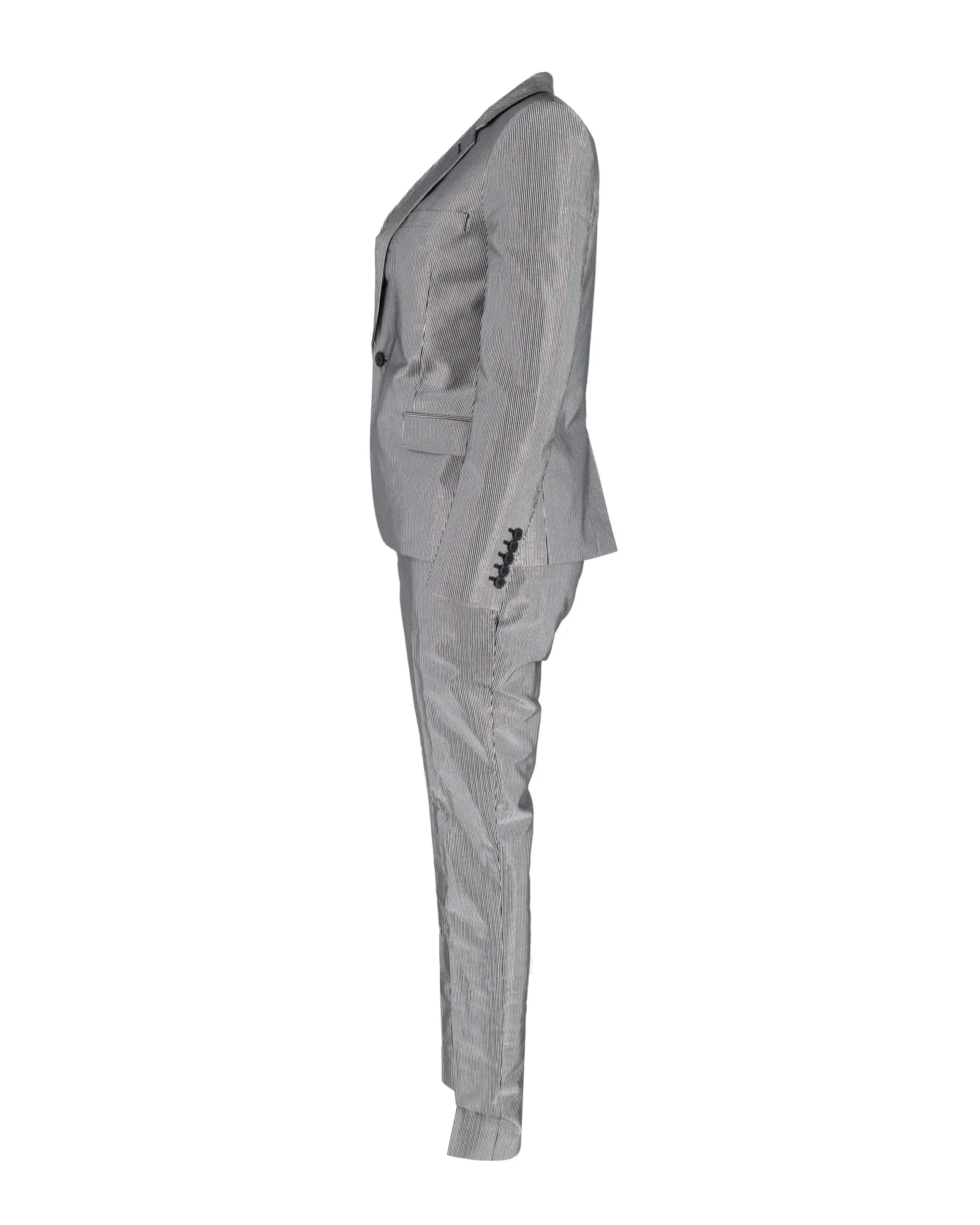 Saint Laurent Pinstripe Suit Set in Silver Polyester