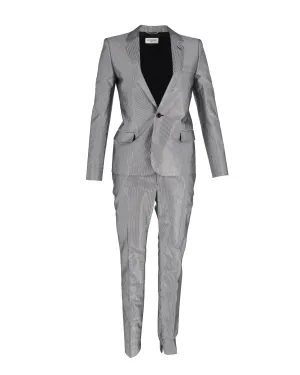 Saint Laurent Pinstripe Suit Set in Silver Polyester