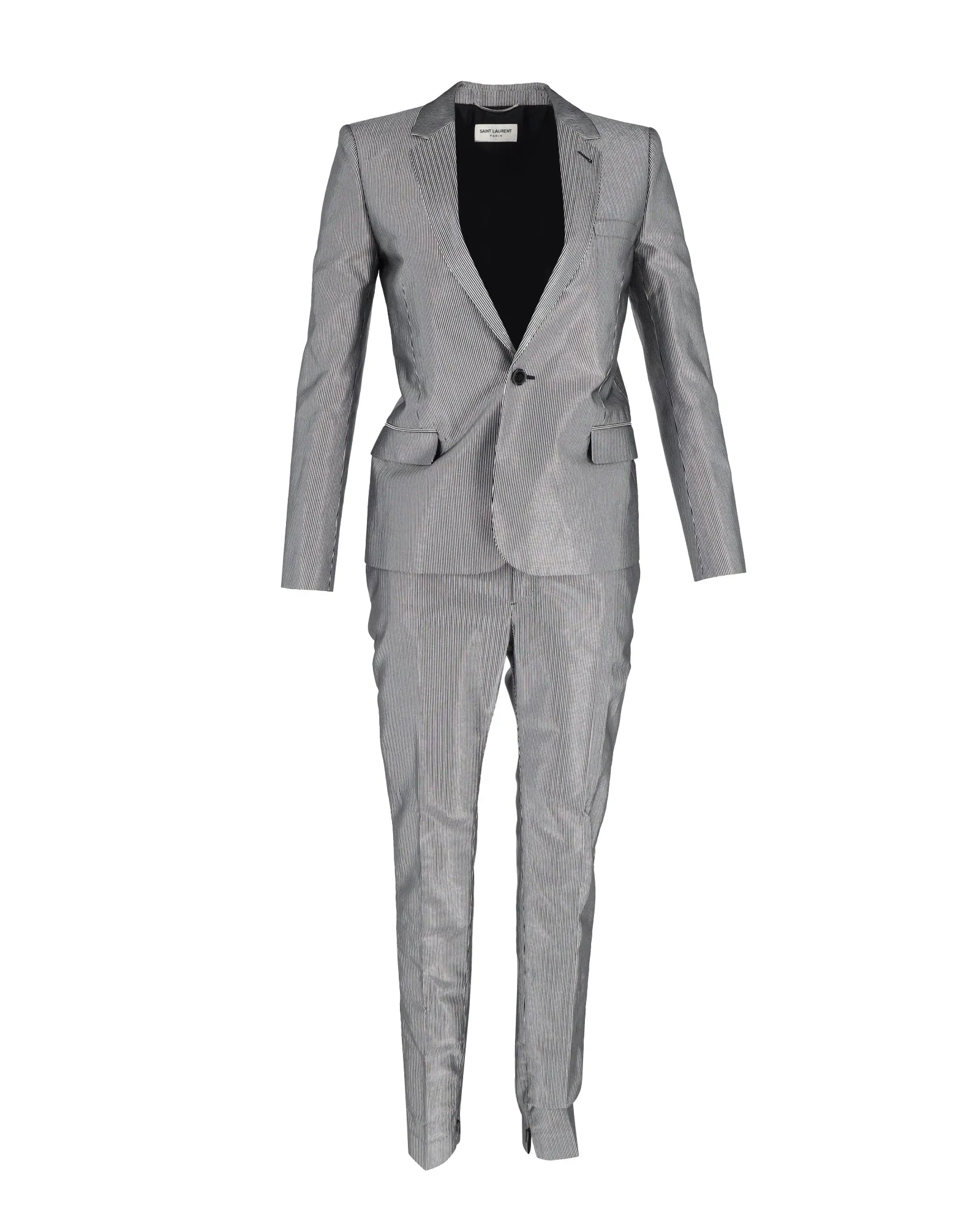 Saint Laurent Pinstripe Suit Set in Silver Polyester