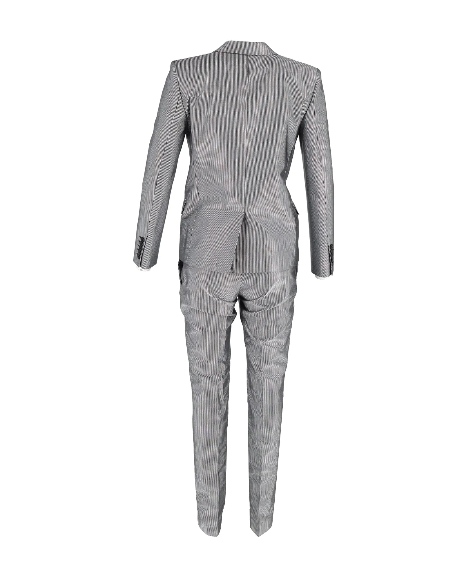 Saint Laurent Pinstripe Suit Set in Silver Polyester