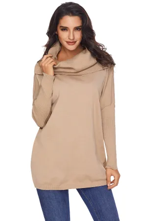 Sexy Khaki Cozy Cowl Neck Long Sleeve Sweater