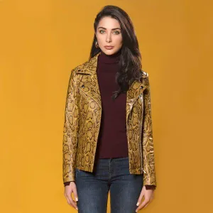 Sheep Crust Snake Perfecto Leather Jacket - Yellow | Kaptan