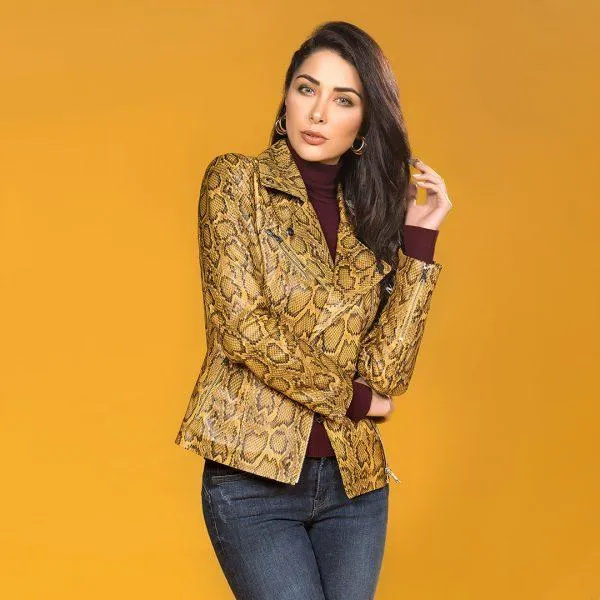 Sheep Crust Snake Perfecto Leather Jacket - Yellow | Kaptan