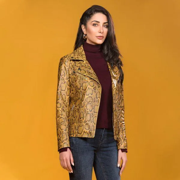 Sheep Crust Snake Perfecto Leather Jacket - Yellow | Kaptan