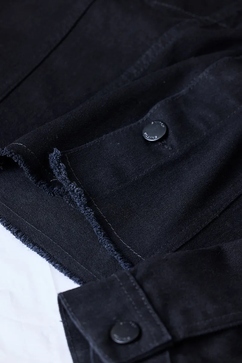 Snitch Revolution Black Cropped Printed Denim Jacket