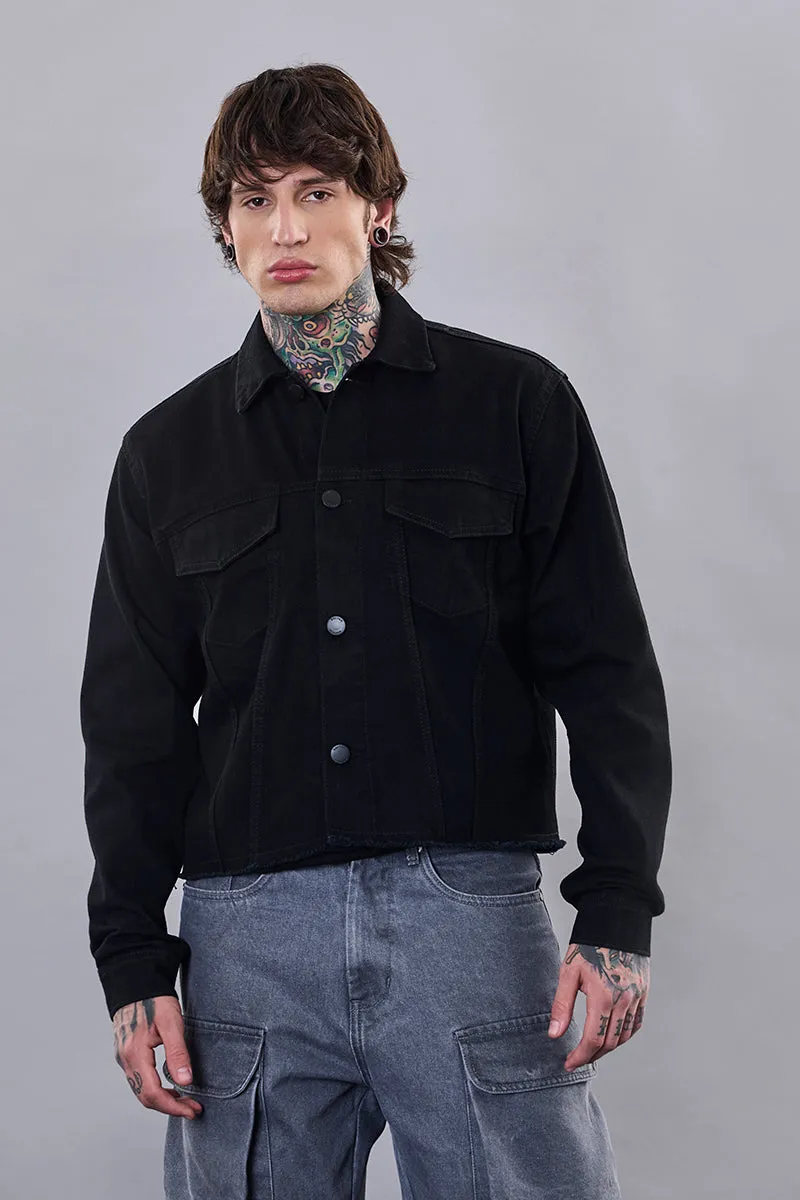 Snitch Revolution Black Cropped Printed Denim Jacket