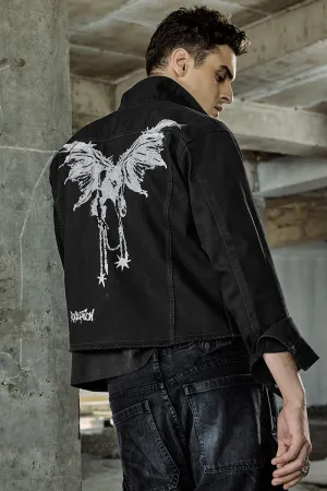Snitch Revolution Black Cropped Printed Denim Jacket