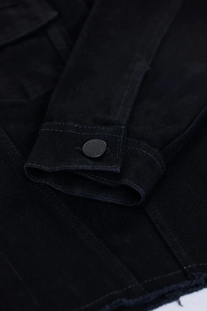 Snitch Revolution Black Cropped Printed Denim Jacket