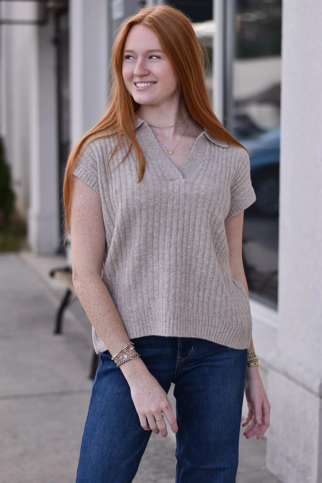 Soft Brushed Ribbed Sleeveless Sweater