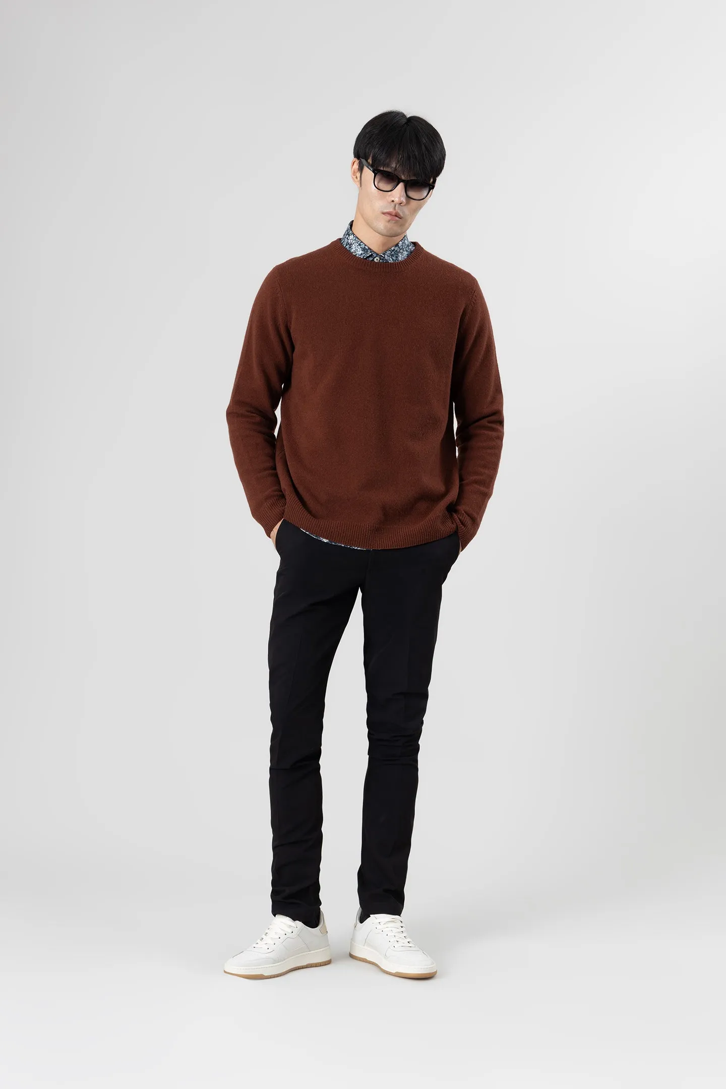Soft Cloth Crewneck Sweater in Merino Jersey - Cherrywood