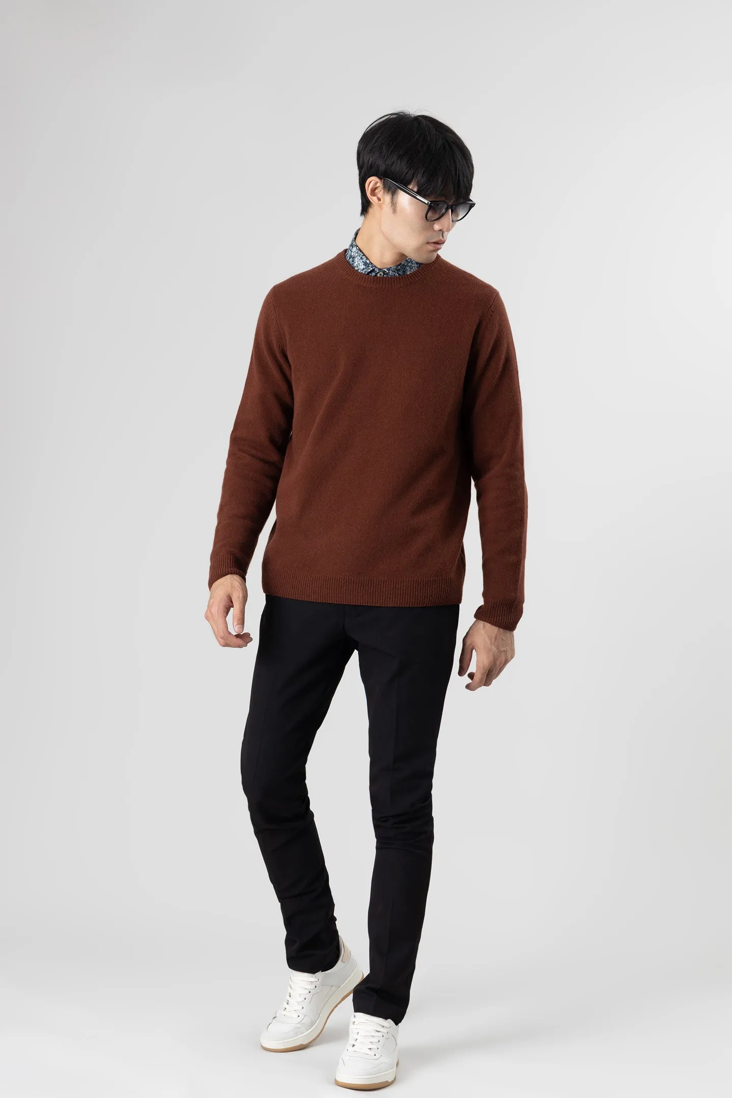 Soft Cloth Crewneck Sweater in Merino Jersey - Cherrywood
