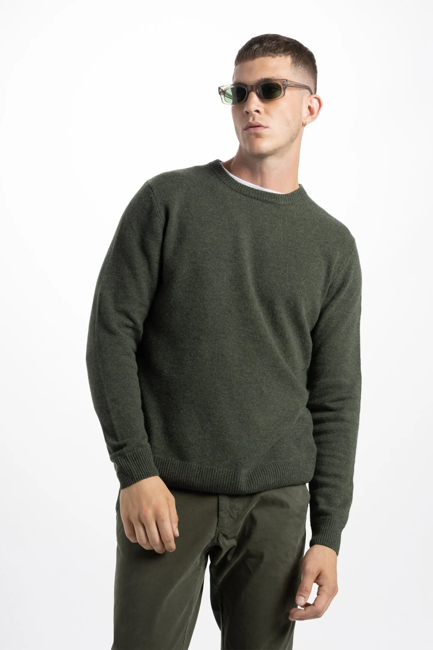 Soft Cloth Crewneck Sweater in Merino Jersey - Thyme
