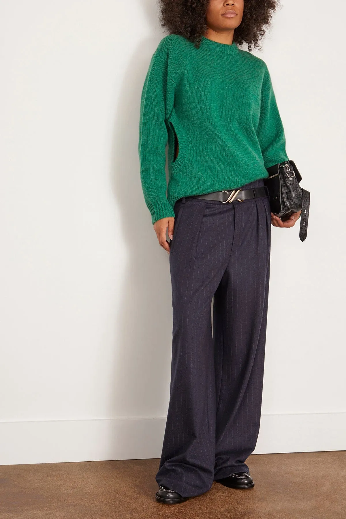 Soft Lambswool Sweater With Cut Out Detail in Green
