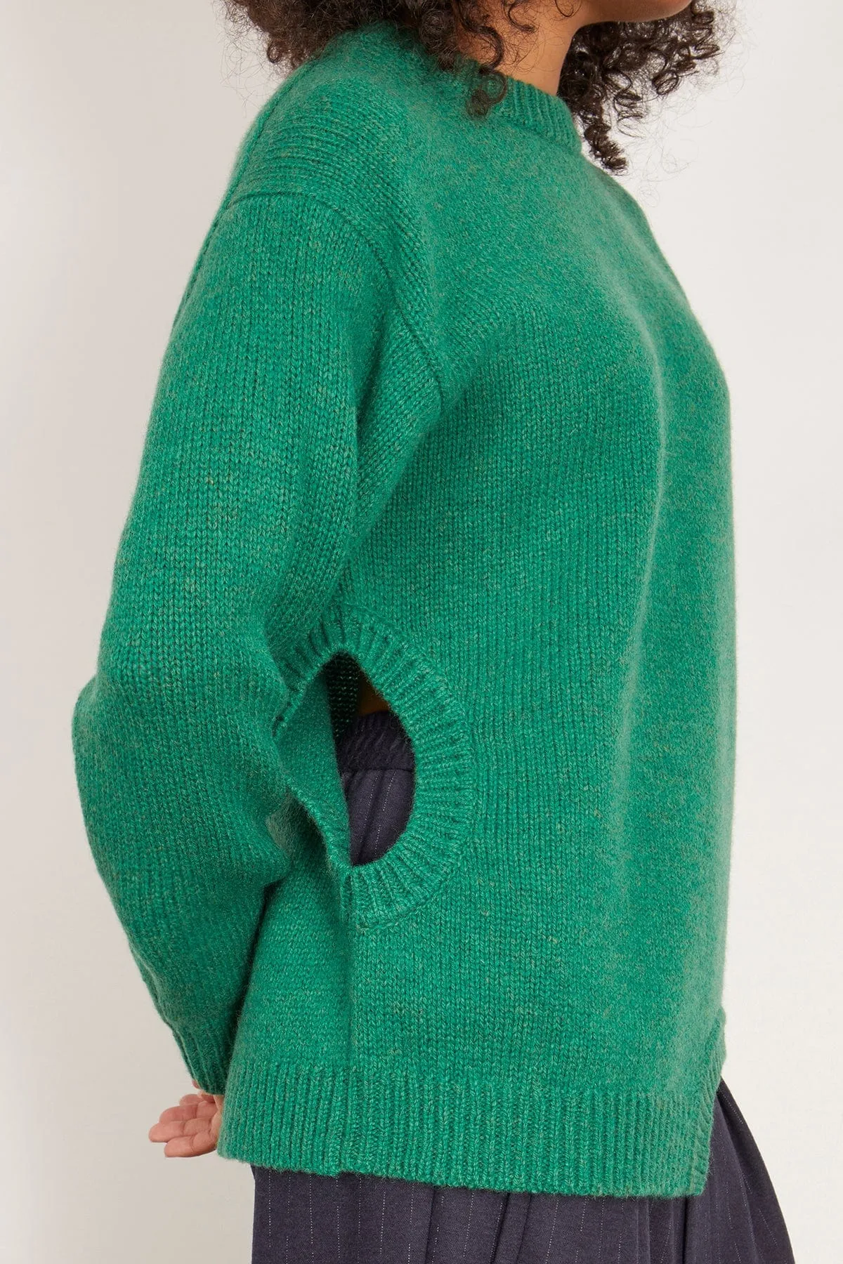 Soft Lambswool Sweater With Cut Out Detail in Green