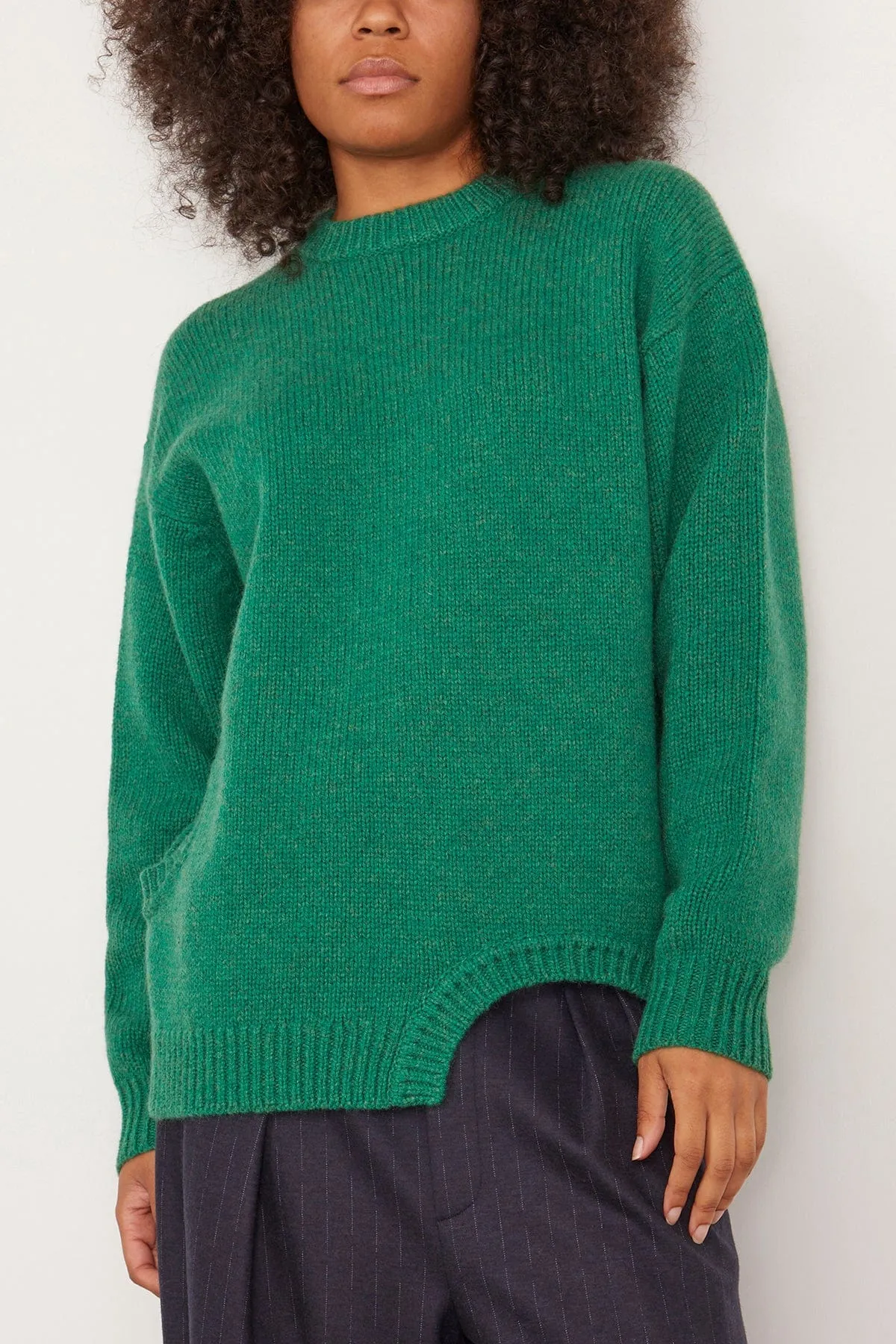Soft Lambswool Sweater With Cut Out Detail in Green