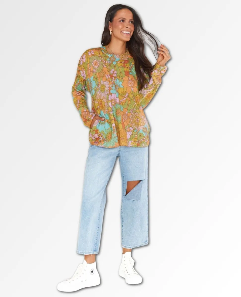 Sue Pocket Sweater Groovy Blooms