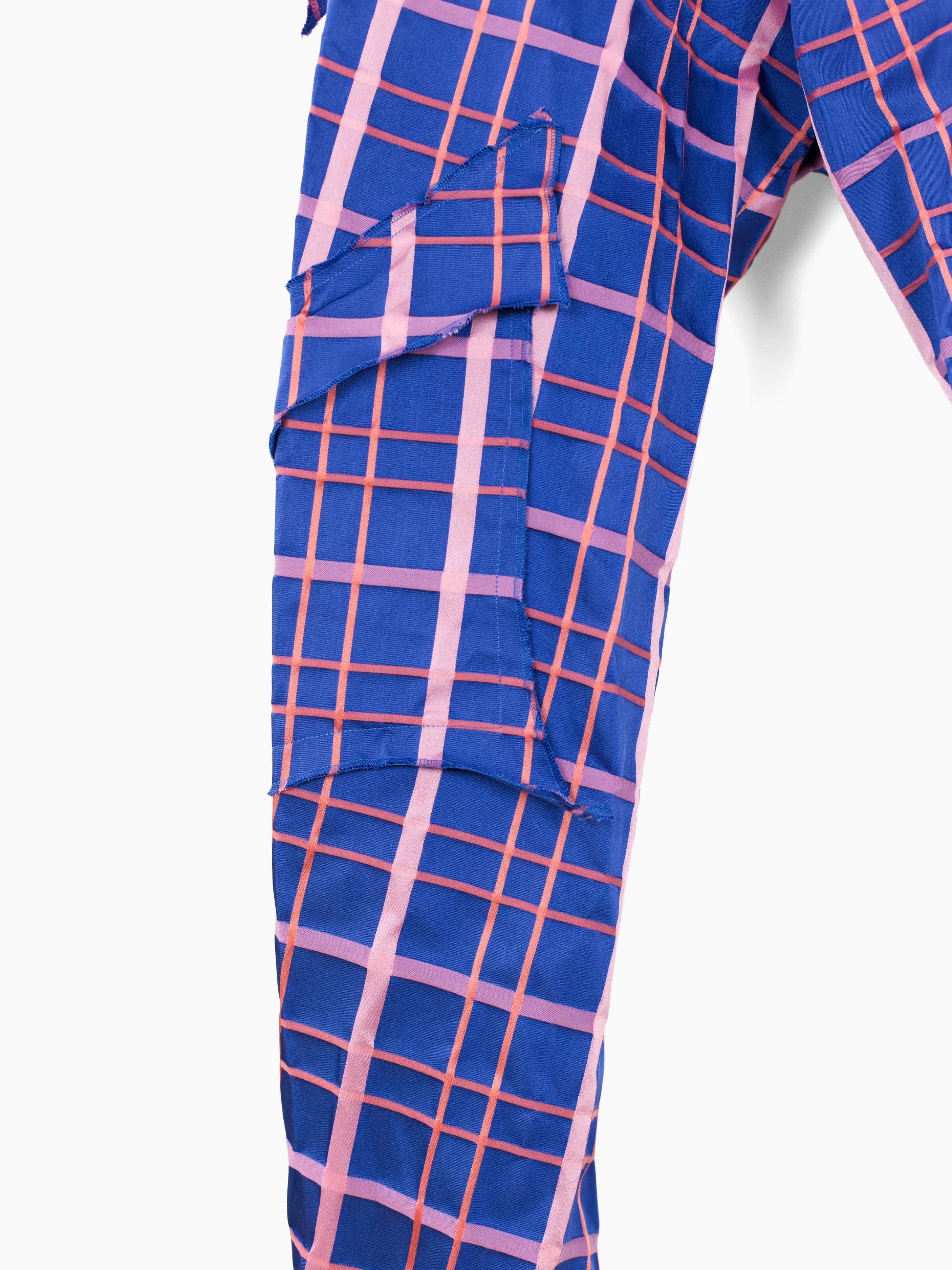 Sulvam AW23 Crushed Memory Poly Tartan Cargo Trousers