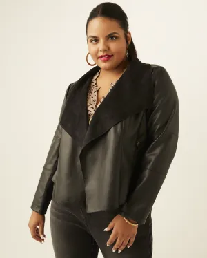 Thalia Faux Leather Draped Jacket | Black