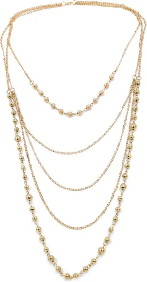 TrendsBlue Elegant Long Gold Tone Beaded Multi-Row Layered Fashion Necklace