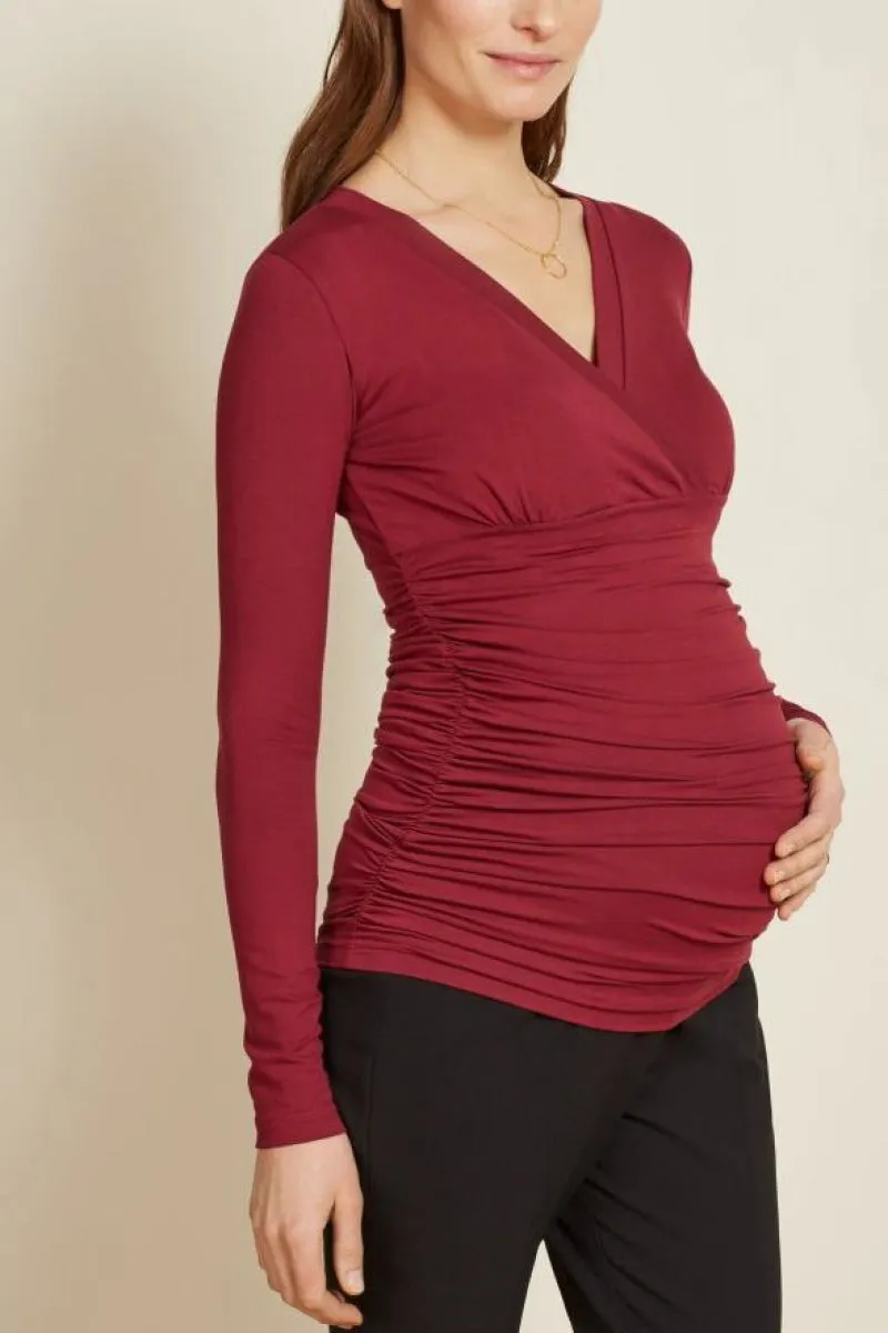Trendy Ruched Maternity Top With Long Sleeves