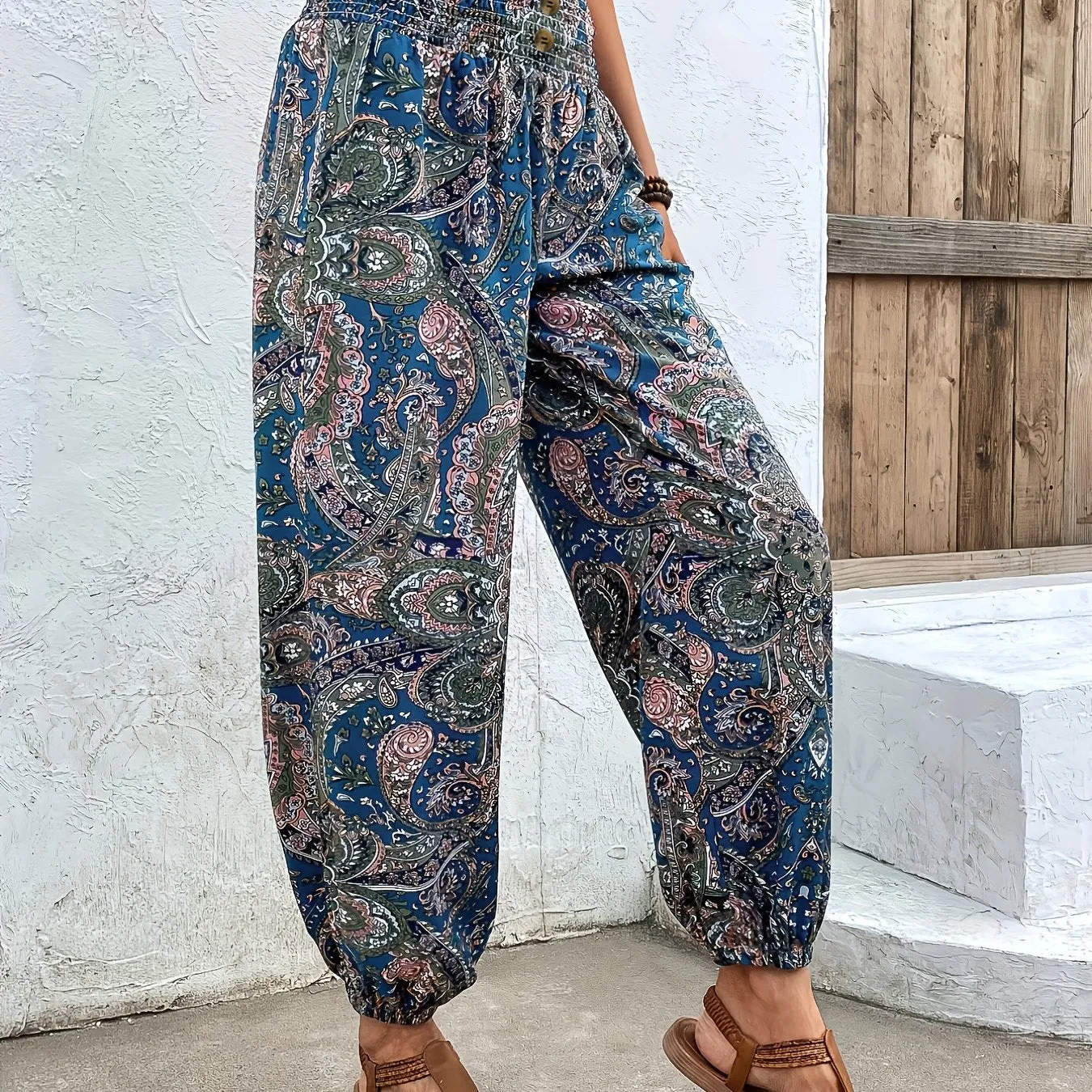 Trendy Tribal Print Jogger Pants - Comfortable Button Detail, Boho Loose Fit for Spring & Summer - Womens Fashion Essential