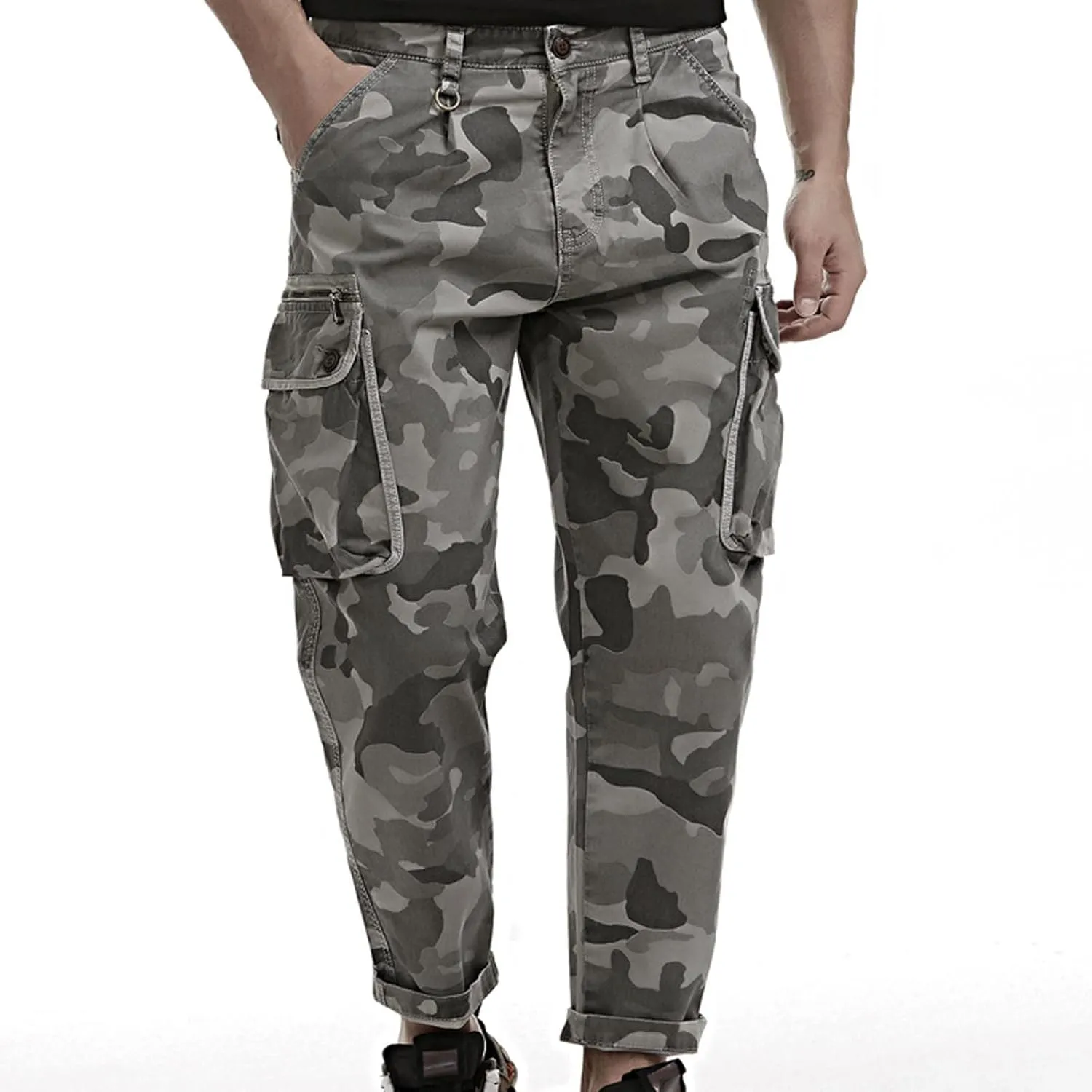 Uillui Mens Cargo Pants Fashion Como Joggers Sweatpants Cotton Stretch Casual Relaxed Fit Ankle Length Harem Streetwear Pant