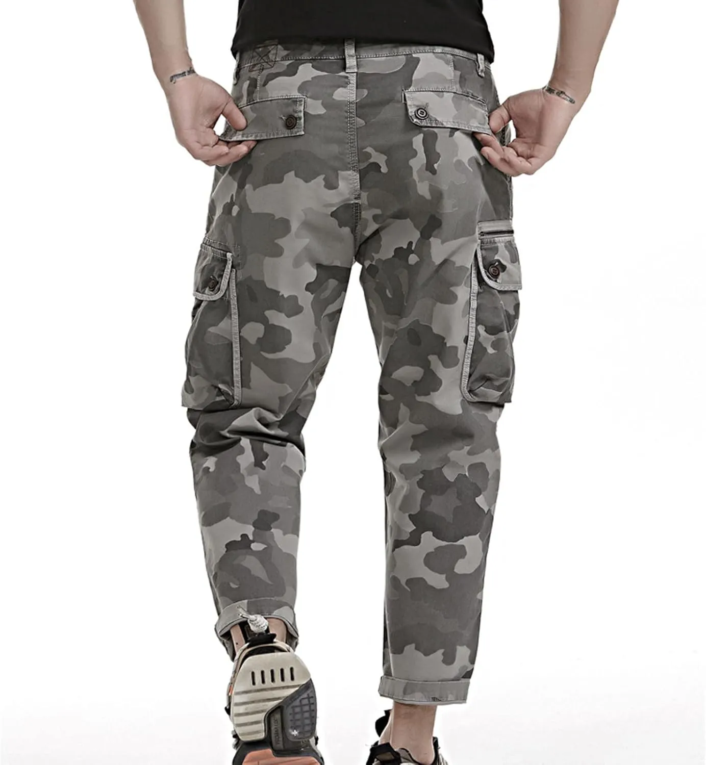 Uillui Mens Cargo Pants Fashion Como Joggers Sweatpants Cotton Stretch Casual Relaxed Fit Ankle Length Harem Streetwear Pant