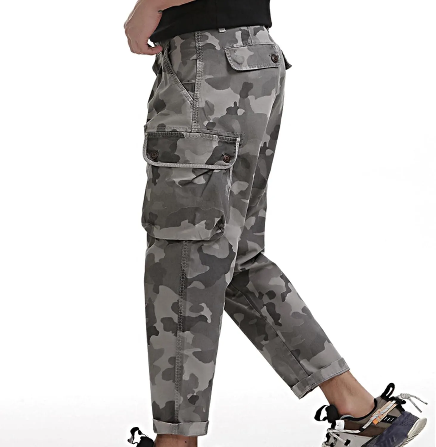 Uillui Mens Cargo Pants Fashion Como Joggers Sweatpants Cotton Stretch Casual Relaxed Fit Ankle Length Harem Streetwear Pant